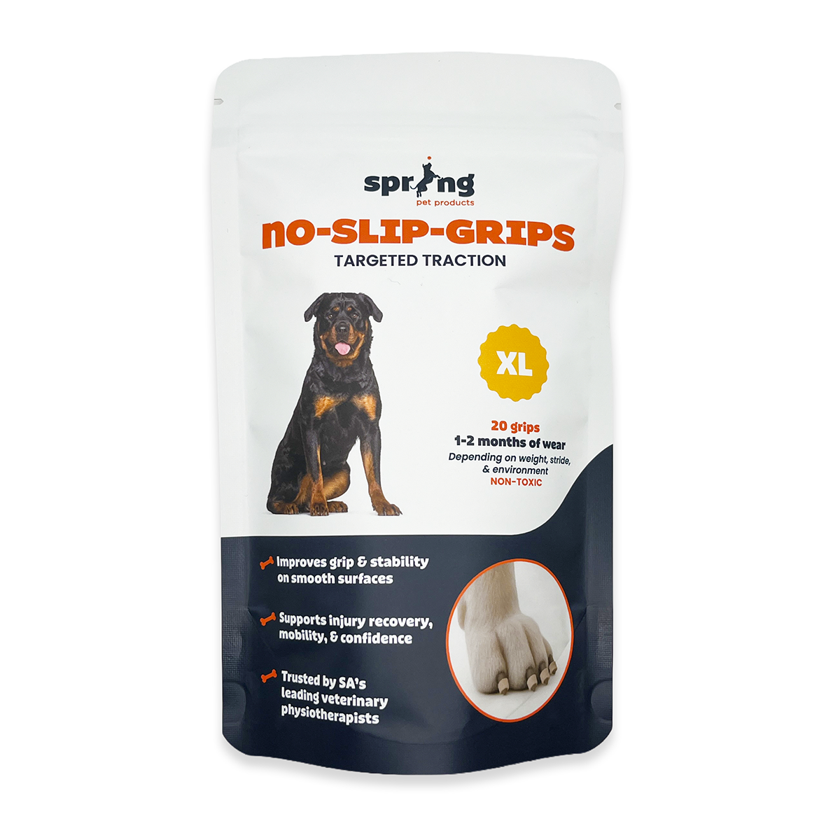 Packaging of Spring No-Slip-Grips for large dogs on a white background